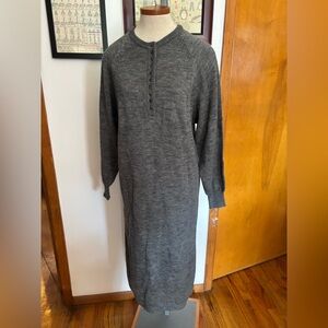 *VINTAGE: Henley Column Sweater Maxi Dress *SZ. L (CHARCOAL GREY)